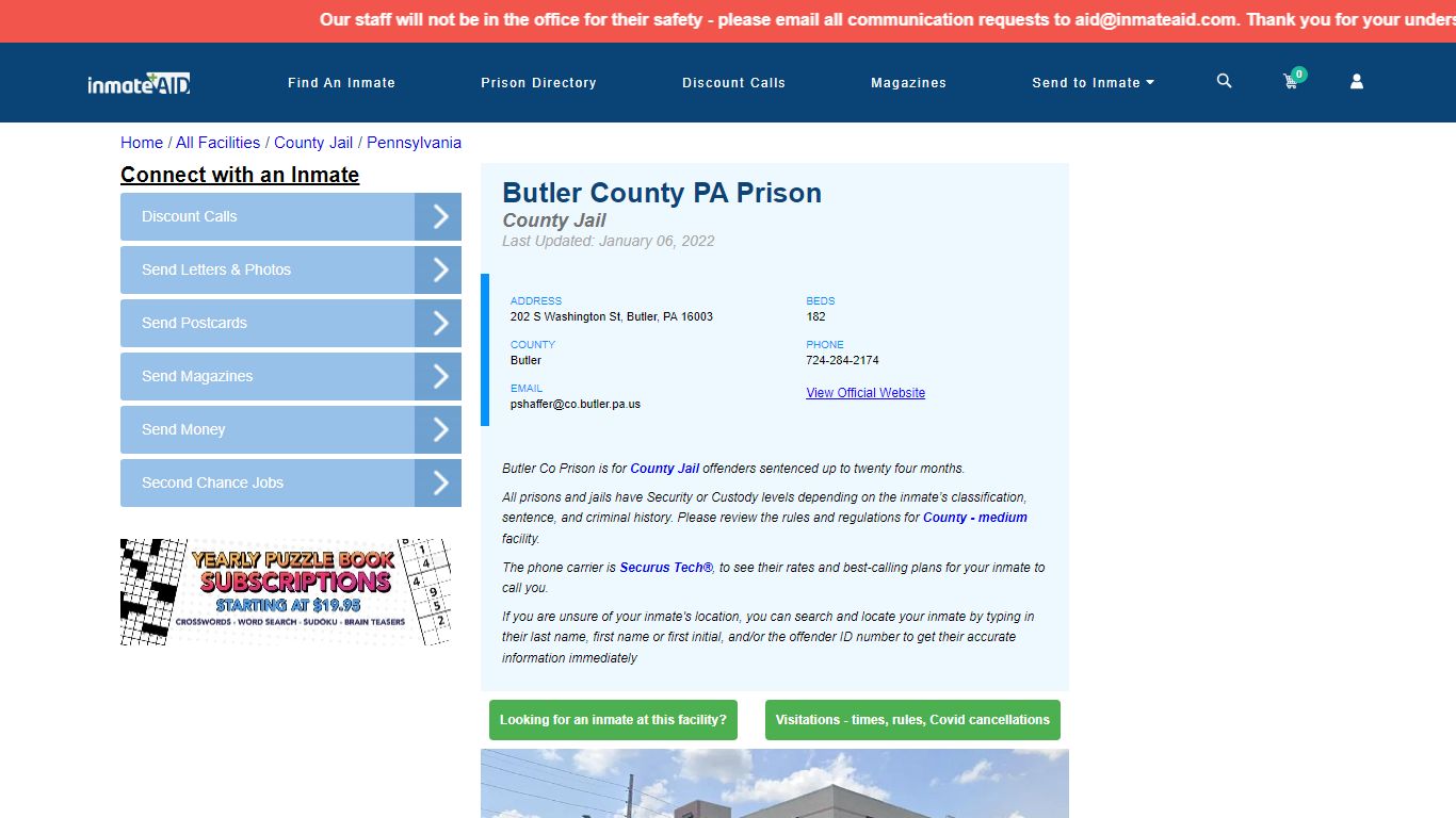 Butler County PA Prison - Inmate Locator - Butler, PA